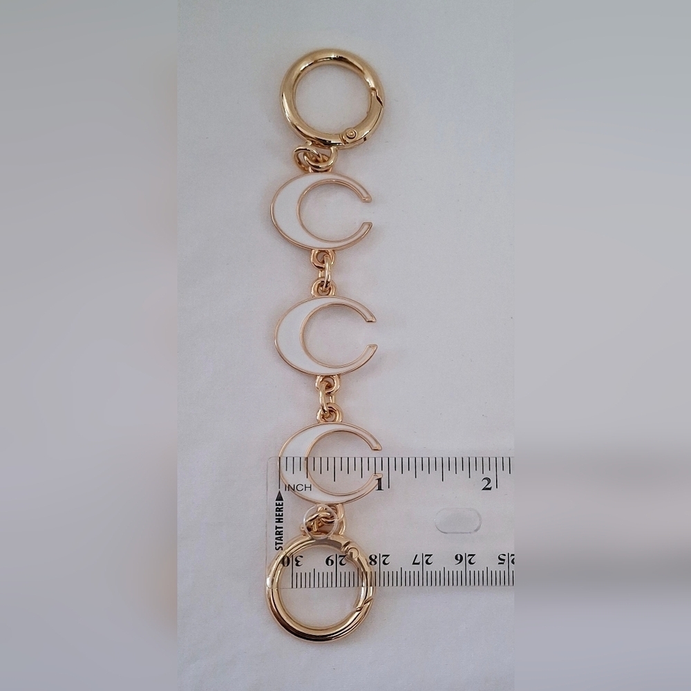 Gold Tone & White Enamel C Shape/Cresent Moon Handbag Strap Extender - Picture 4 of 5